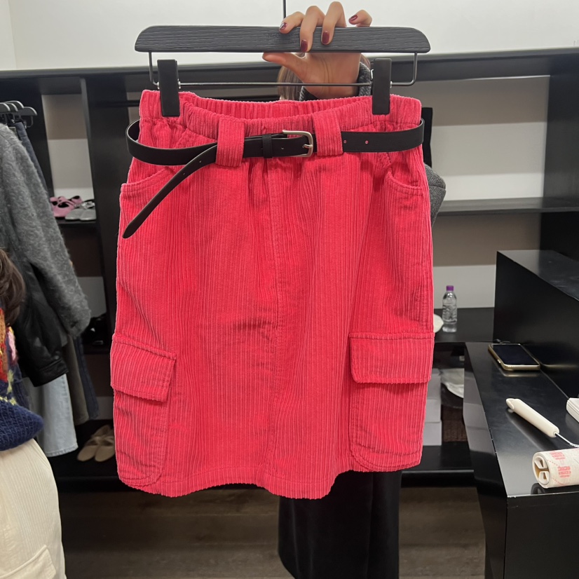 UNANSWERED-MYSTERY東大門㊣實拍女裝新款休閑短裙含腰帶條紋UNANSWERED-MYSTERY短裙圖色2