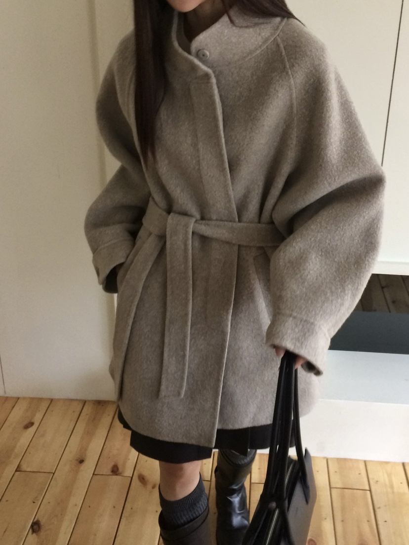 ANOU韓國代購㊣女裝新款熱賣人氣25秋冬推薦中長款大衣含腰帶ANOU中長款大衣