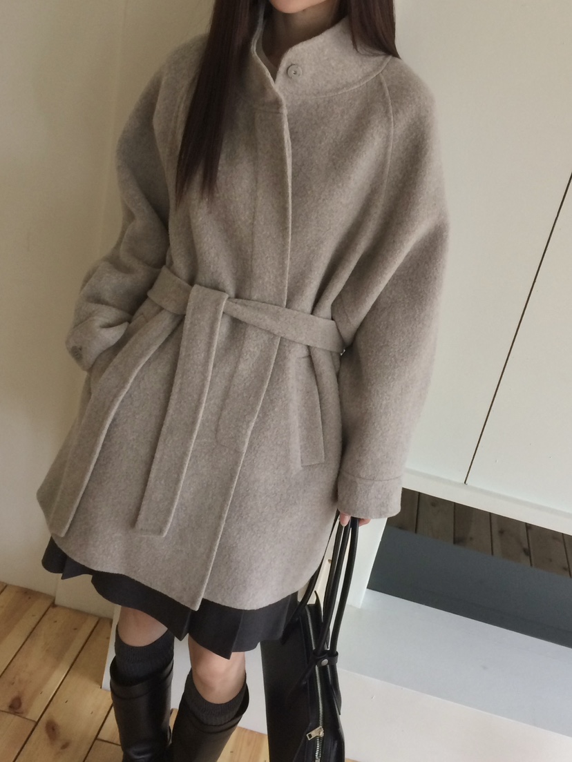 ANOU韓國代購㊣女裝新款熱賣人氣25秋冬推薦中長款大衣含腰帶ANOU中長款大衣