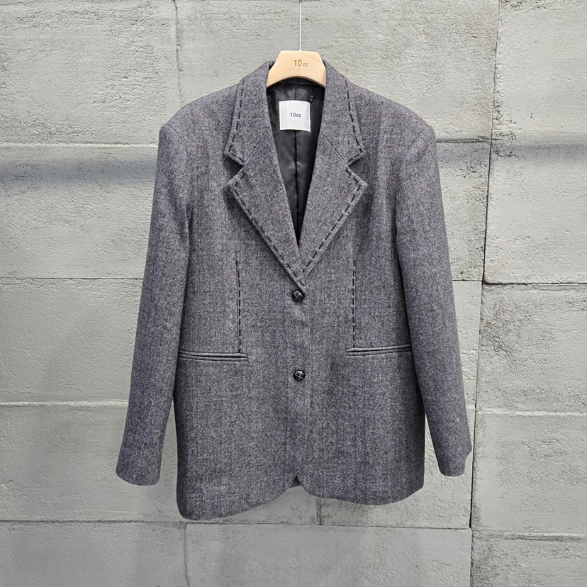 10CC東大門㊣實拍女裝新款25秋冬熱賣人氣推薦休閑夾克人字紋10CC夾克圖色1