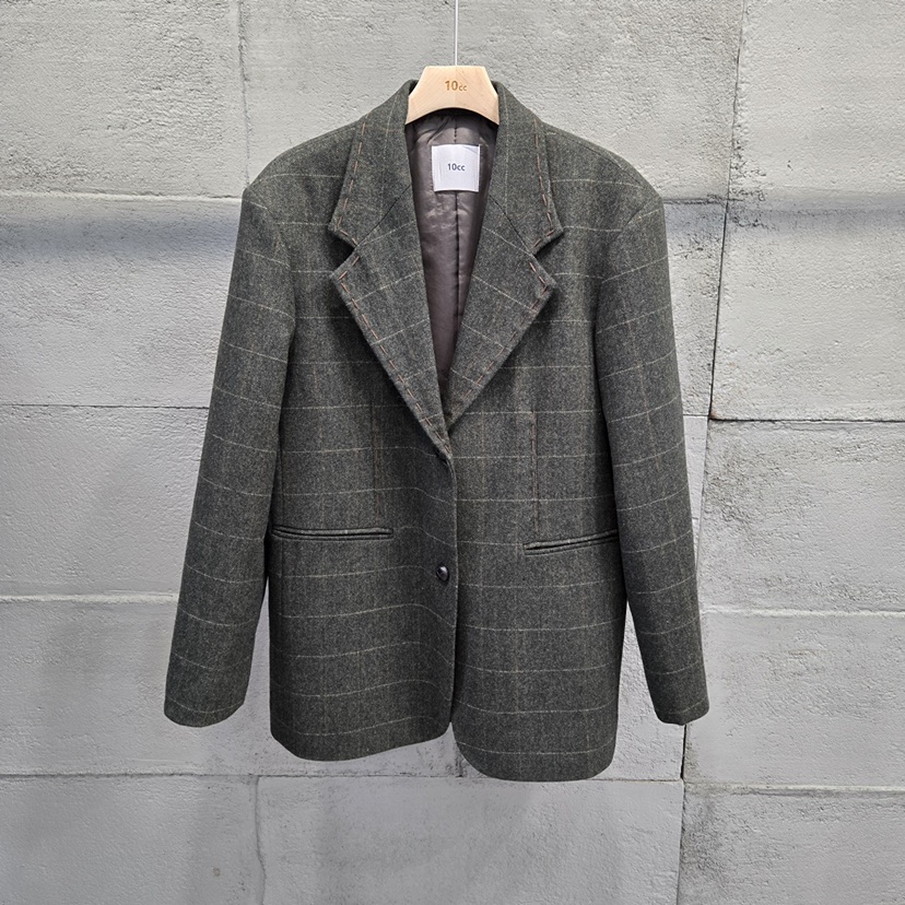 10CC東大門㊣實拍女裝新款25秋冬熱賣人氣推薦休閑夾克人字紋10CC夾克圖色2