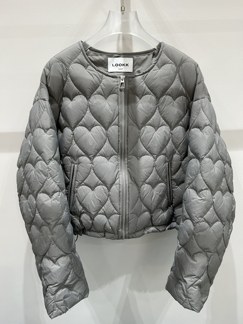 LOOKK韓國代購㊣女士新品休閑人氣推薦短款棉服心形絎縫鴨絨LOOKK短款棉服圖色2