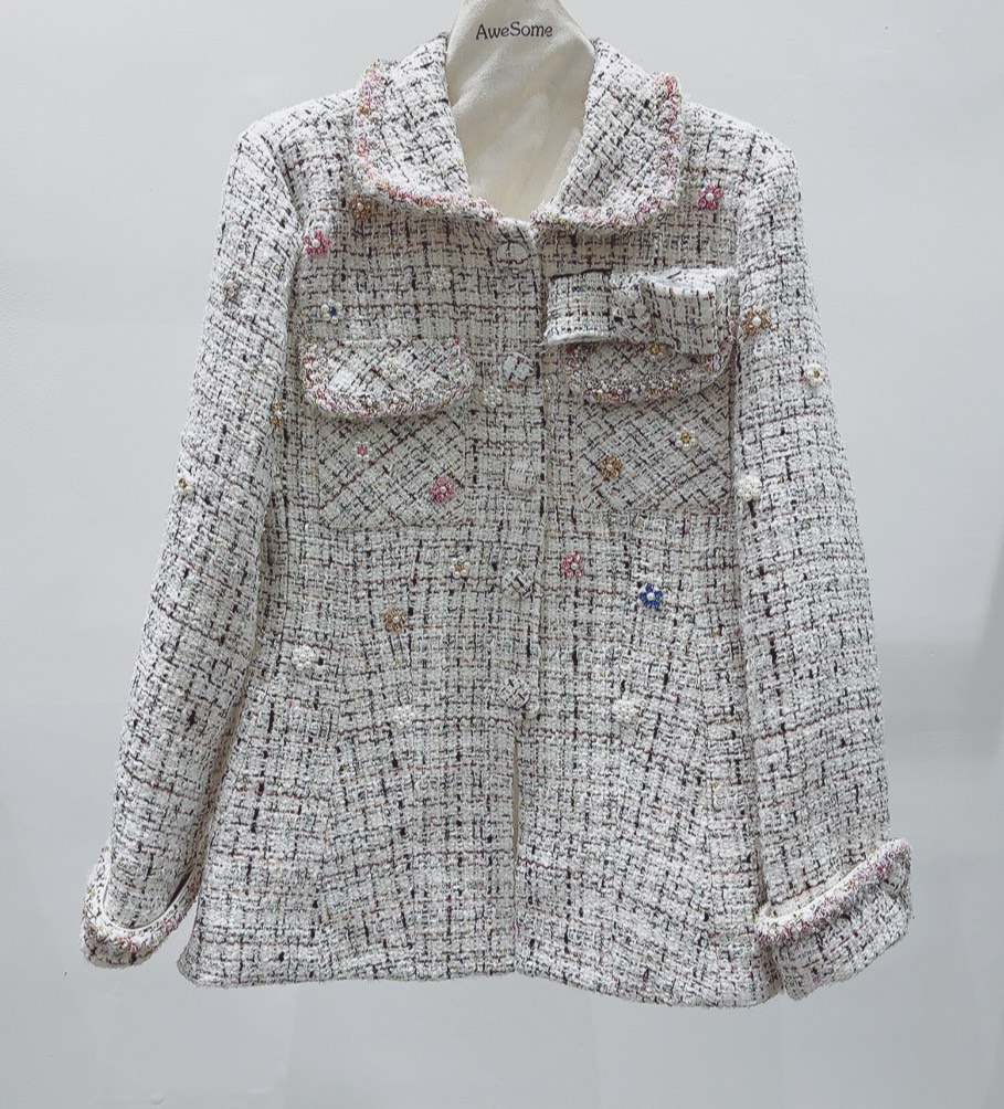 AWESOME-P韓國代購㊣女裝新品25秋冬熱賣職業人氣夾克粗花呢AWESOME-P夾克圖色1