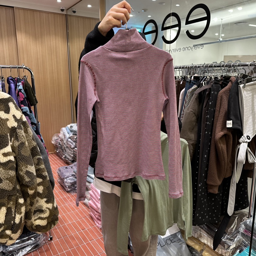 E/E/E韓國代購㊣女士新款25秋冬職業熱賣時尚休閑長袖T恤E/E/E長袖T恤