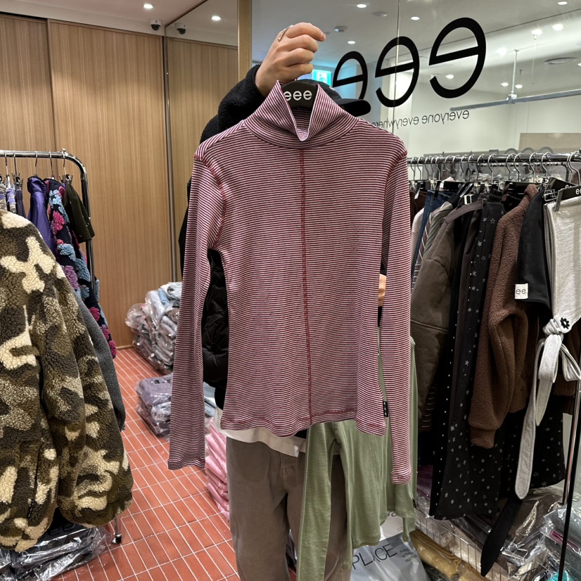 E/E/E韓國代購㊣女士新款25秋冬職業熱賣時尚休閑長袖T恤E/E/E長袖T恤圖色2