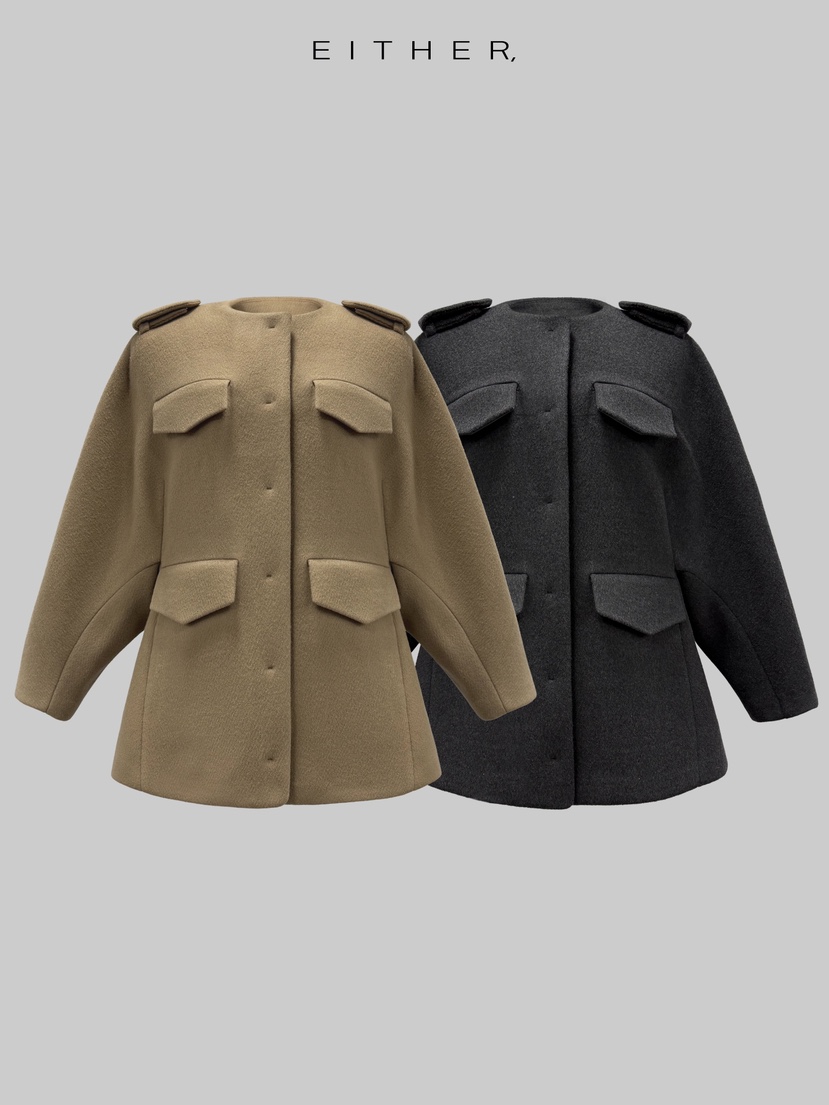 EITHER韓國直郵㊣女士新款時尚職業休閑25秋冬夾克羊毛披肩EITHER夾克
