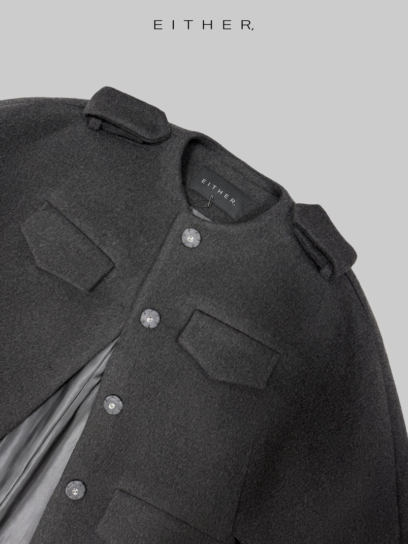 EITHER韓國直郵㊣女士新款時尚職業休閑25秋冬夾克羊毛披肩EITHER夾克