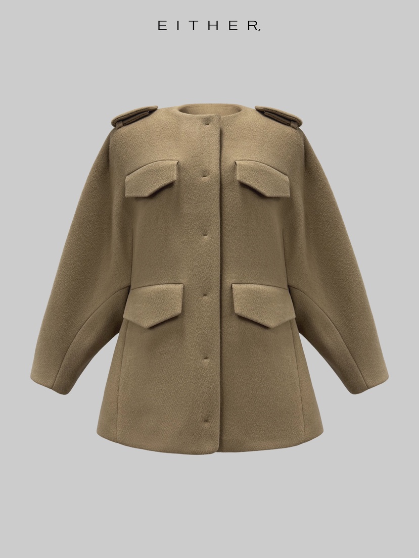 EITHER韓國直郵㊣女士新款時尚職業休閑25秋冬夾克羊毛披肩EITHER夾克圖色1