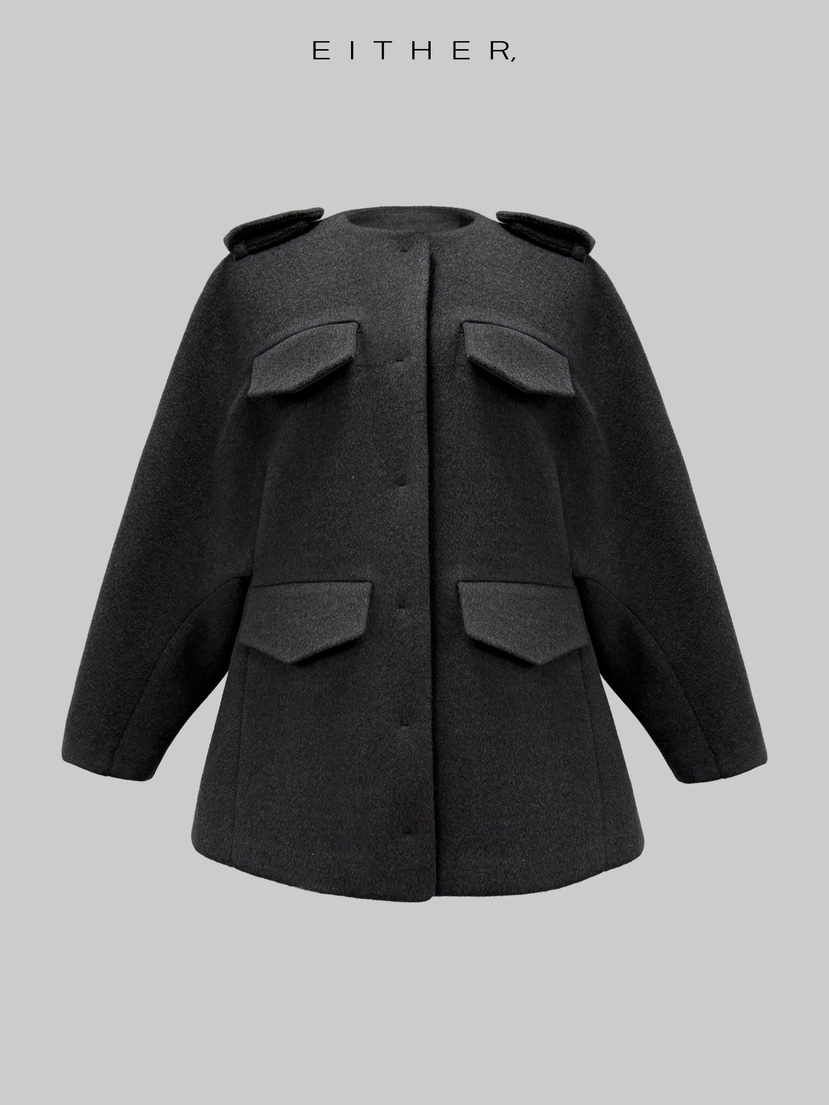 EITHER韓國直郵㊣女士新款時尚職業休閑25秋冬夾克羊毛披肩EITHER夾克圖色2墨