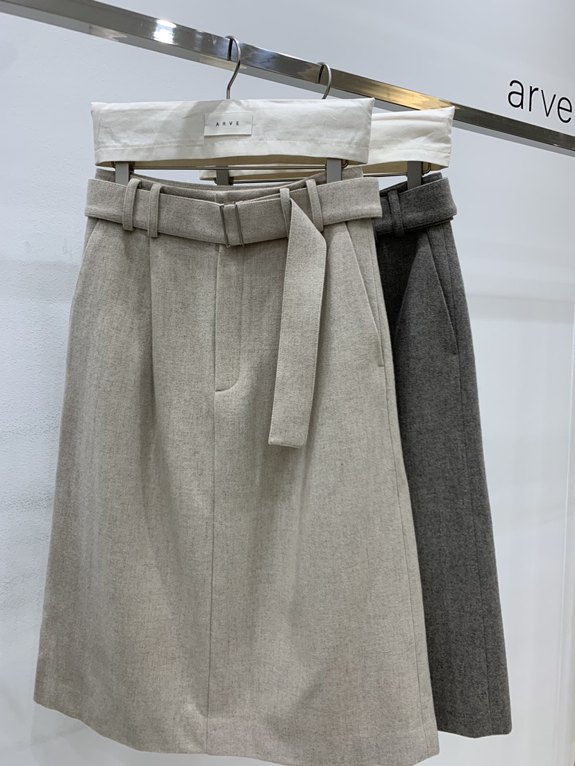 ARVE韓國代購㊣女裝新款推薦職業熱賣休閑半身裙中短裙含腰帶ARVE半身裙/中短裙