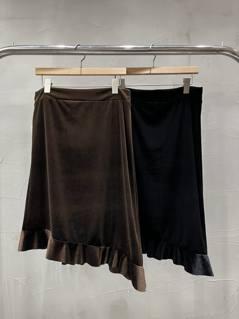 INSSENSE-A韓國直郵㊣女裝新品25秋冬半身裙中短裙天鵝絨荷葉邊INSSENSE-A半身裙/中短裙