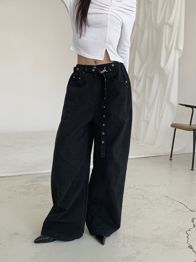 SUGAR CASE韓國代購㊣女裝新款人氣休閑熱賣休閑褲含腰帶鏤空SUGAR CASE休閑褲