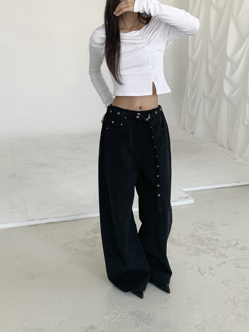 SUGAR CASE韓國代購㊣女裝新款人氣休閑熱賣休閑褲含腰帶鏤空SUGAR CASE休閑褲