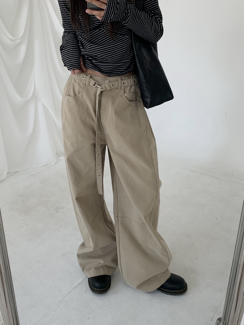 SUGAR CASE韓國代購㊣女裝新款人氣休閑熱賣休閑褲含腰帶鏤空SUGAR CASE休閑褲