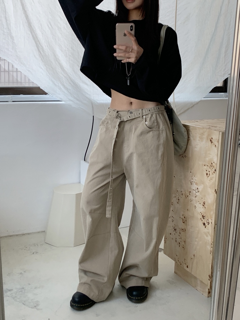 SUGAR CASE韓國代購㊣女裝新款人氣休閑熱賣休閑褲含腰帶鏤空SUGAR CASE休閑褲