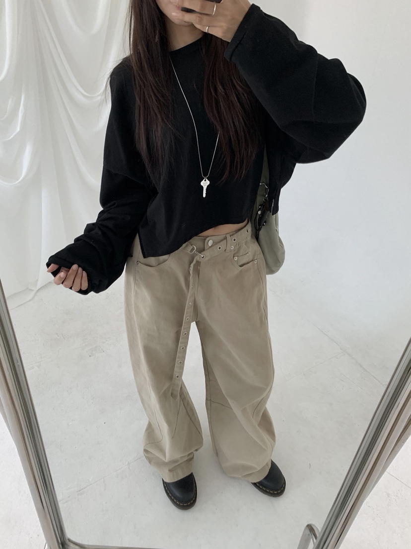 SUGAR CASE韓國代購㊣女裝新款人氣休閑熱賣休閑褲含腰帶鏤空SUGAR CASE休閑褲