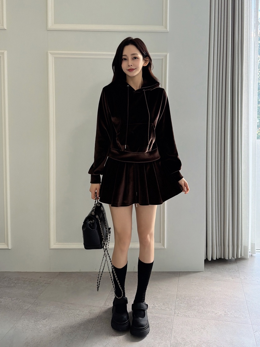 CLOTH東大門㊣直郵女裝新品熱賣休閑時尚套裝天鵝絨套裝連帽CLOTH套裝