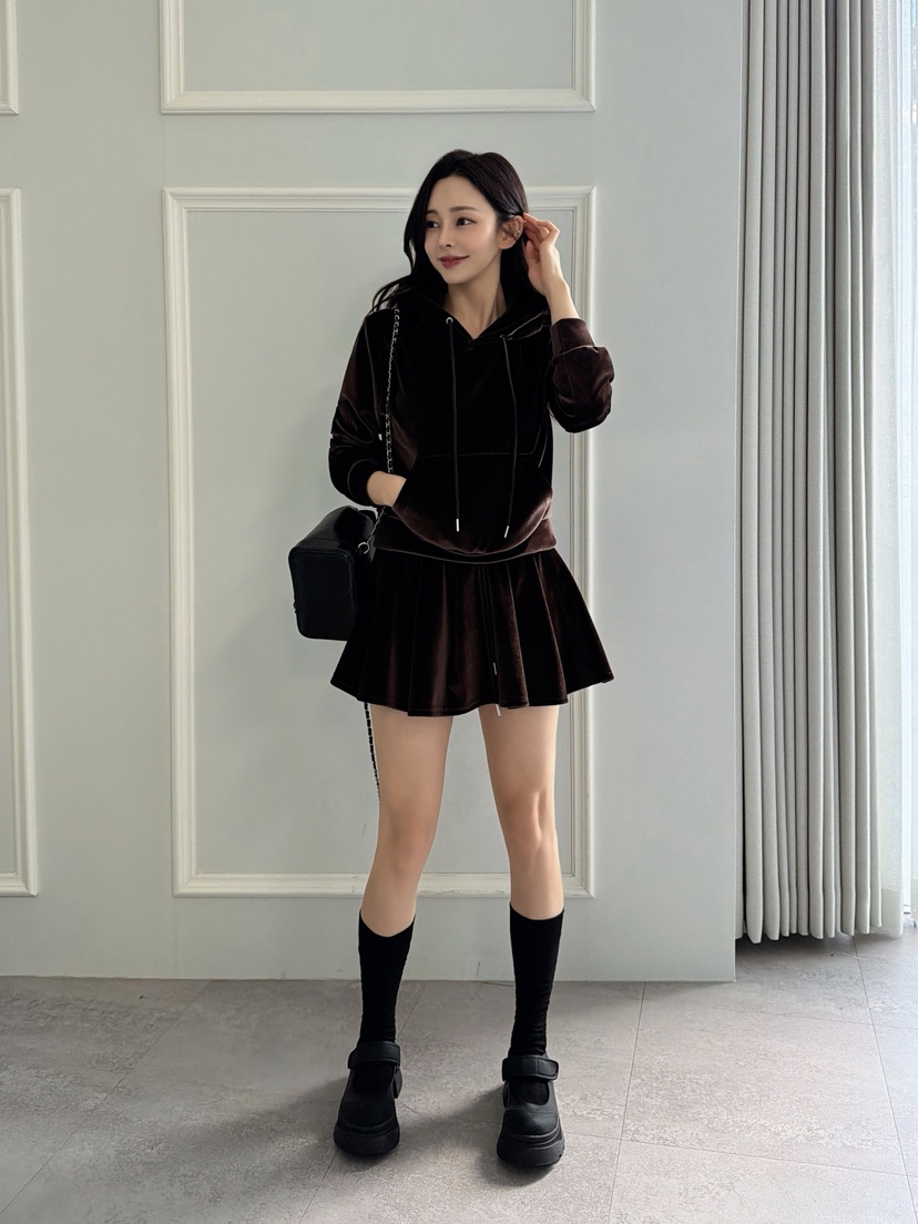 CLOTH東大門㊣直郵女裝新品熱賣休閑時尚套裝天鵝絨套裝連帽CLOTH套裝