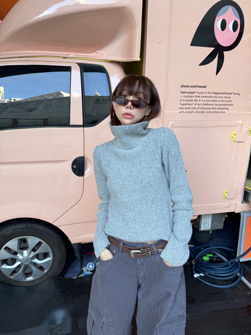 LUMIPLE韓國直郵㊣女裝新款25秋冬時尚人氣休閑針織衫開衩羅紋LUMIPLE針織衫