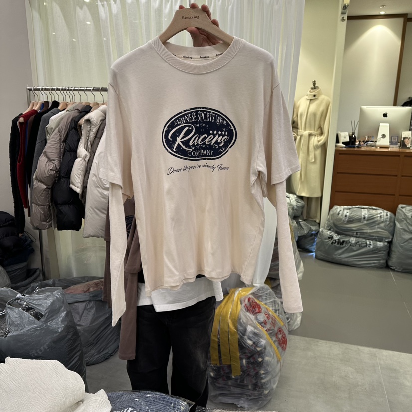 URBANSTORY/REMAKING東大門㊣直郵女裝新款推薦長袖T恤假兩件雙層Remaking/URBANSTORY長袖T恤圖色1