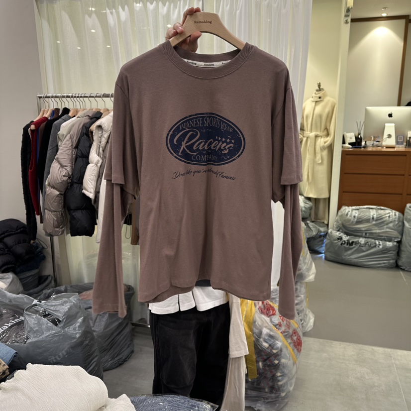 URBANSTORY/REMAKING東大門㊣直郵女裝新款推薦長袖T恤假兩件雙層Remaking/URBANSTORY長袖T恤圖色2