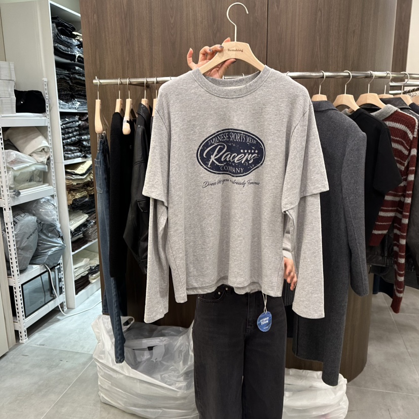 URBANSTORY/REMAKING東大門㊣直郵女裝新款推薦長袖T恤假兩件雙層Remaking/URBANSTORY長袖T恤圖色3