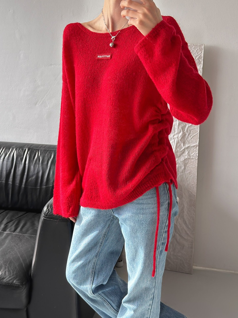 IAAN東大門㊣直郵女裝新款時尚25秋冬熱賣針織衫馬海毛褶皺iaAn針織衫