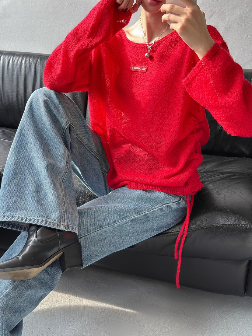 IAAN東大門㊣直郵女裝新款時尚25秋冬熱賣針織衫馬海毛褶皺iaAn針織衫