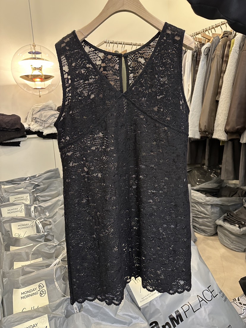 MONDAYMORING韓國代購㊣女士新款人氣25秋冬休閑連衣裙蕾絲MONDAYMORING連衣裙圖色2