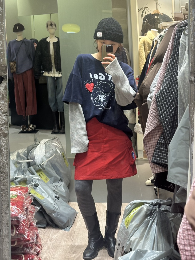 ARCHIVE-P韓國代購㊣女士新款職業25秋冬時尚短裙泰迪熊填充ARCHIVE-P短裙