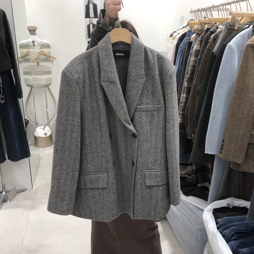 ANN MARGRET東大門㊣直郵女士新品熱賣夾克人字紋雙層GRETA.Y夾克圖色1