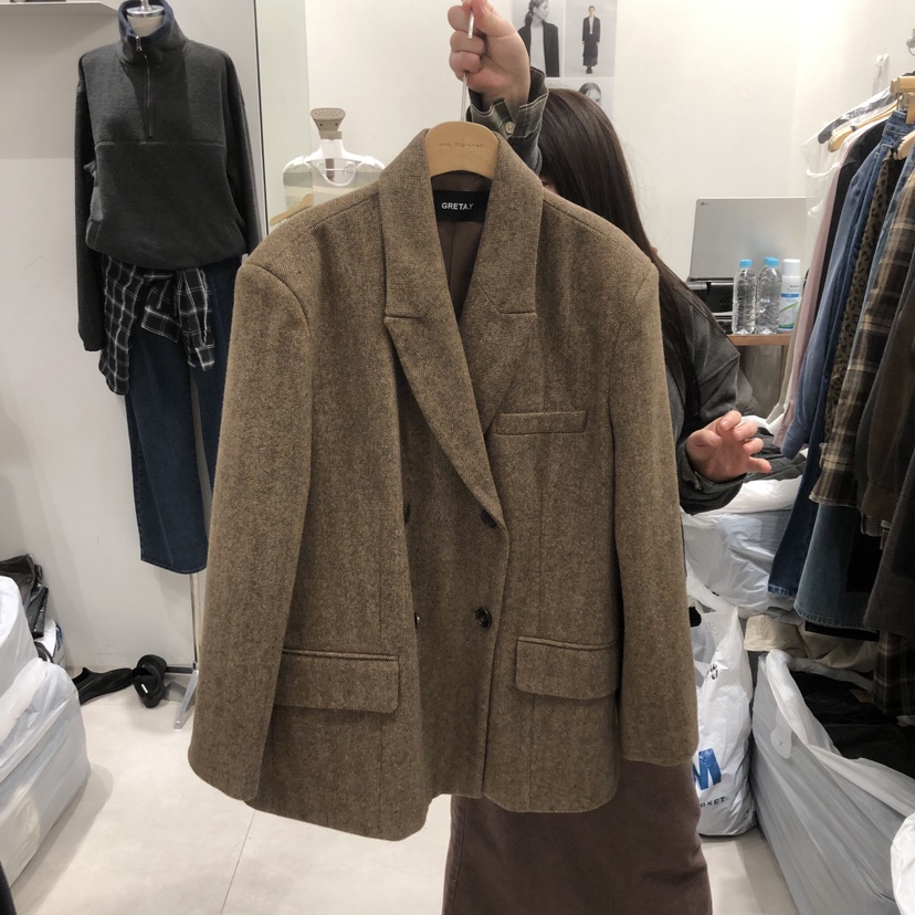 ANN MARGRET東大門㊣直郵女士新品熱賣夾克人字紋雙層GRETA.Y夾克圖色2