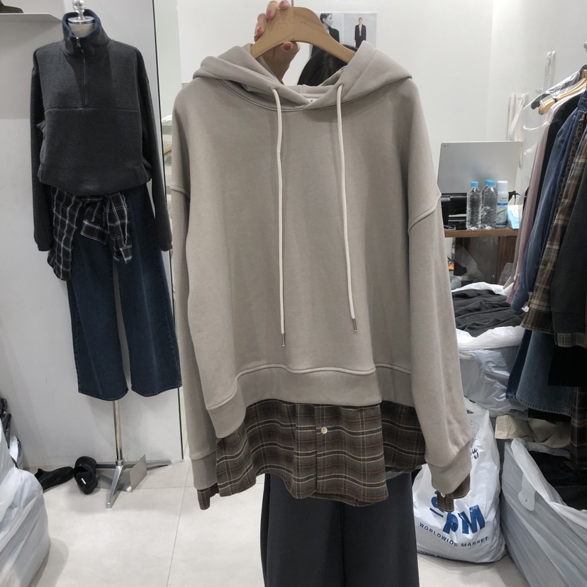 ANN MARGRET韓國代購㊣女士新品時尚衛衣加絨格紋GRETA.Y衛衣圖色1