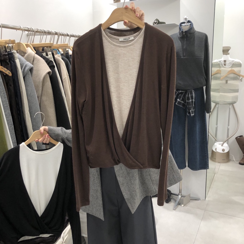 ANN MARGRET韓國代購㊣女裝新款25秋冬長袖T恤假兩件GRETA.Y長袖T恤圖色1