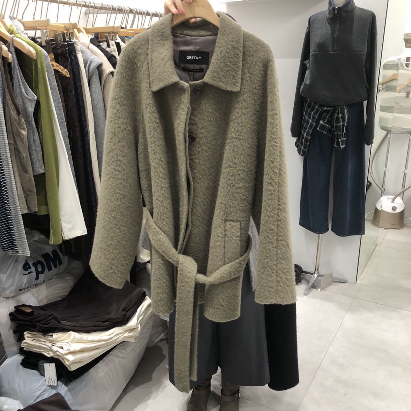 ANN MARGRET韓國代購㊣女裝新品25秋冬中長款大衣羊駝GRETA.Y中長款大衣圖色1
