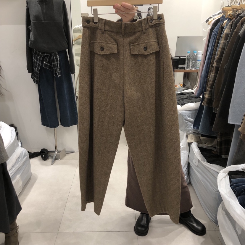 ANN MARGRET韓國直郵㊣女裝新款時尚休閑褲人字紋羊毛GRETA.Y休閑褲