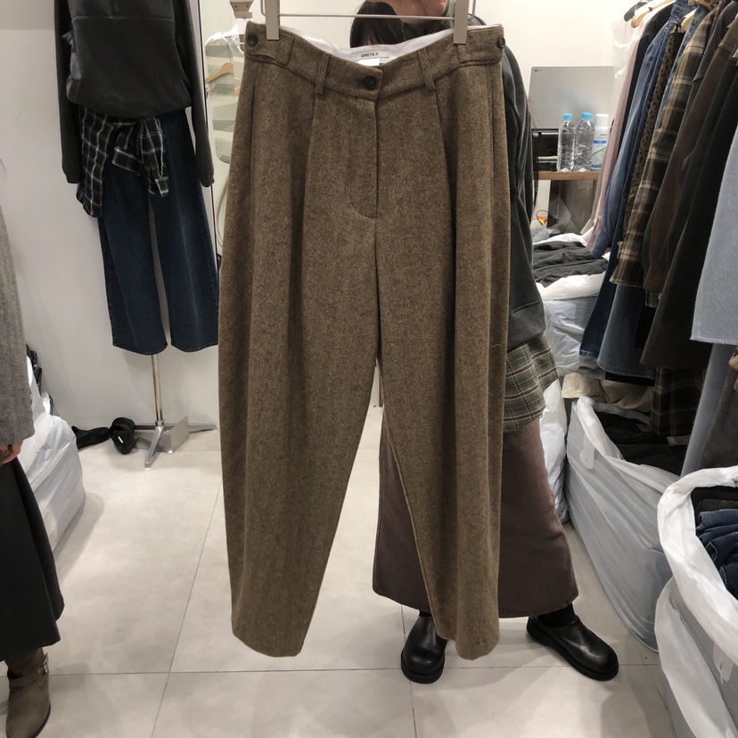 ANN MARGRET韓國直郵㊣女裝新款時尚休閑褲人字紋羊毛GRETA.Y休閑褲圖色1