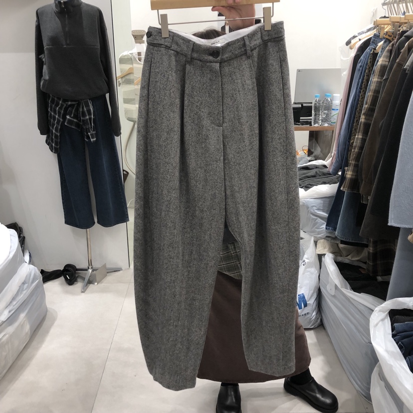 ANN MARGRET韓國直郵㊣女裝新款時尚休閑褲人字紋羊毛GRETA.Y休閑褲圖色2