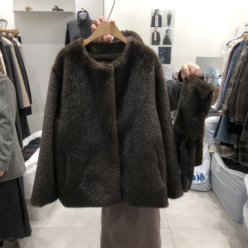 ANN MARGRET東大門㊣直郵女裝新款人氣短款大衣含圍巾保暖GRETA.Y短款大衣