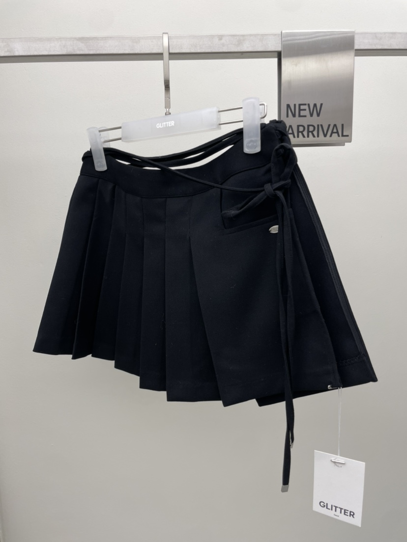GLITTER東大門㊣代購女士新品推薦休閑熱賣人氣短裙含腰繩口袋GLITTER短裙圖色1