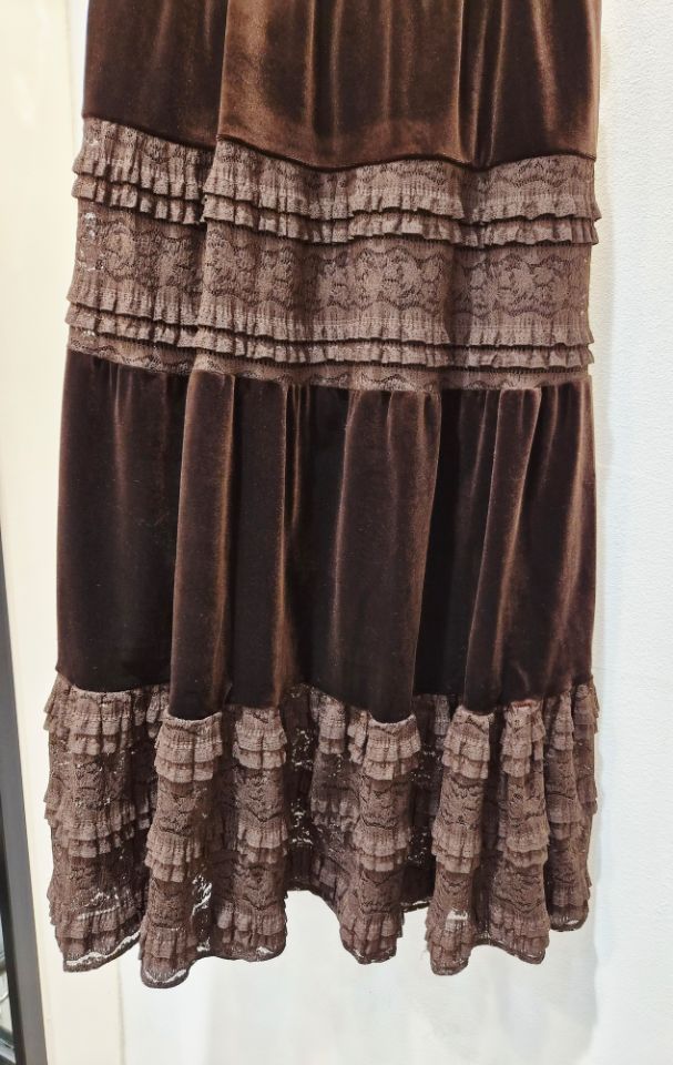 BLING BLING-S韓國代購㊣女裝新款25秋冬休閑長裙天鵝絨蕾絲BLING BLING-S長裙