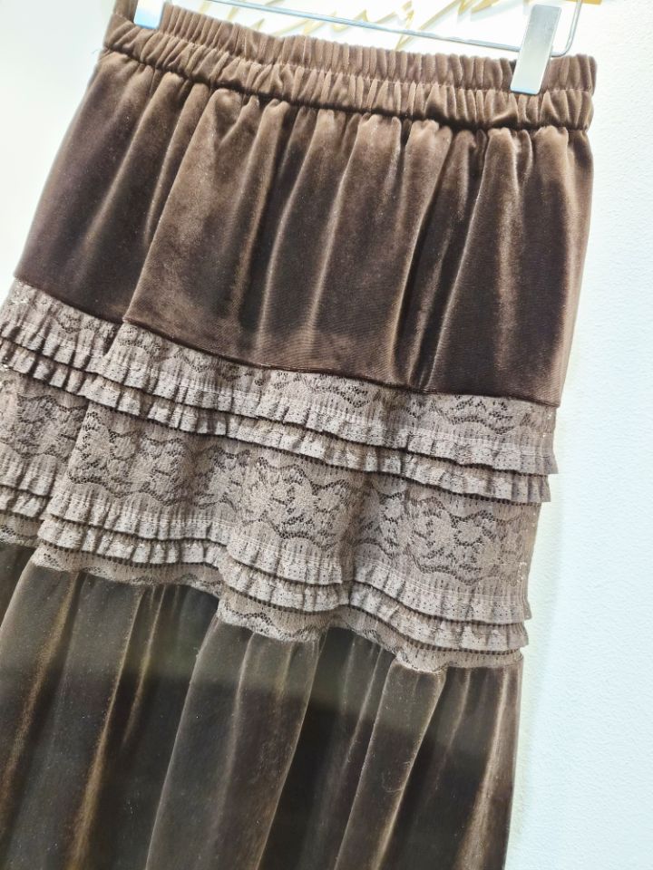 BLING BLING-S韓國代購㊣女裝新款25秋冬休閑長裙天鵝絨蕾絲BLING BLING-S長裙