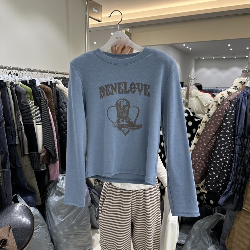 BENE韓國代購㊣女裝新品真品職業25秋冬時尚推薦休閑長袖T恤BENE長袖T恤圖色2