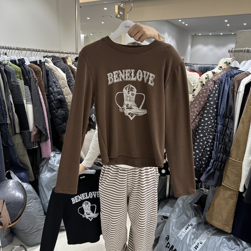 BENE韓國代購㊣女裝新品真品職業25秋冬時尚推薦休閑長袖T恤BENE長袖T恤圖色3