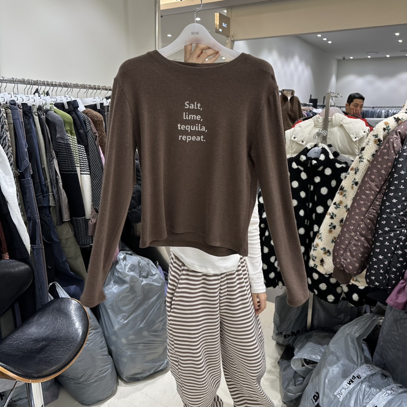 BENE韓國直郵㊣女士新品職業休閑25秋冬推薦時尚真品長袖T恤BENE長袖T恤圖色2