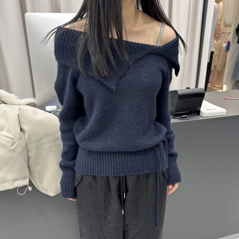 THE VALUE東大門㊣代購女士新款熱賣25秋冬時尚針織衫露肩THE VALUE針織衫圖色2