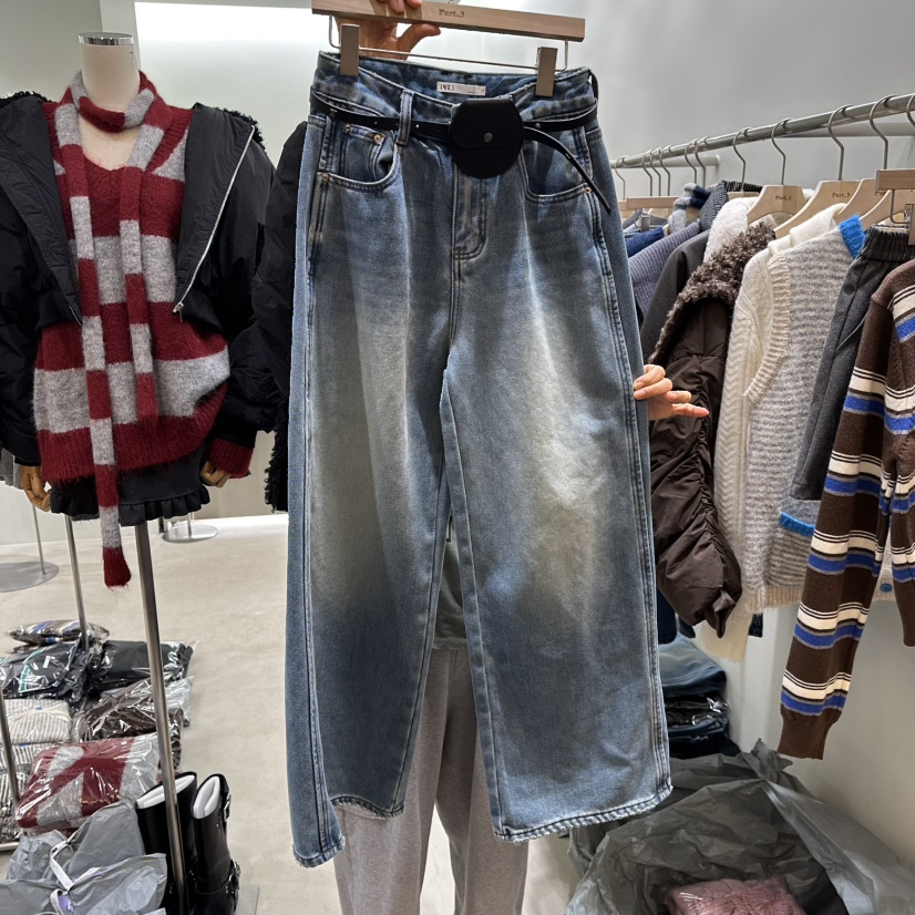 PART3東大門㊣代購女士新品人氣真品25秋冬牛仔褲不含腰帶拉絨Part.3牛仔褲圖色1