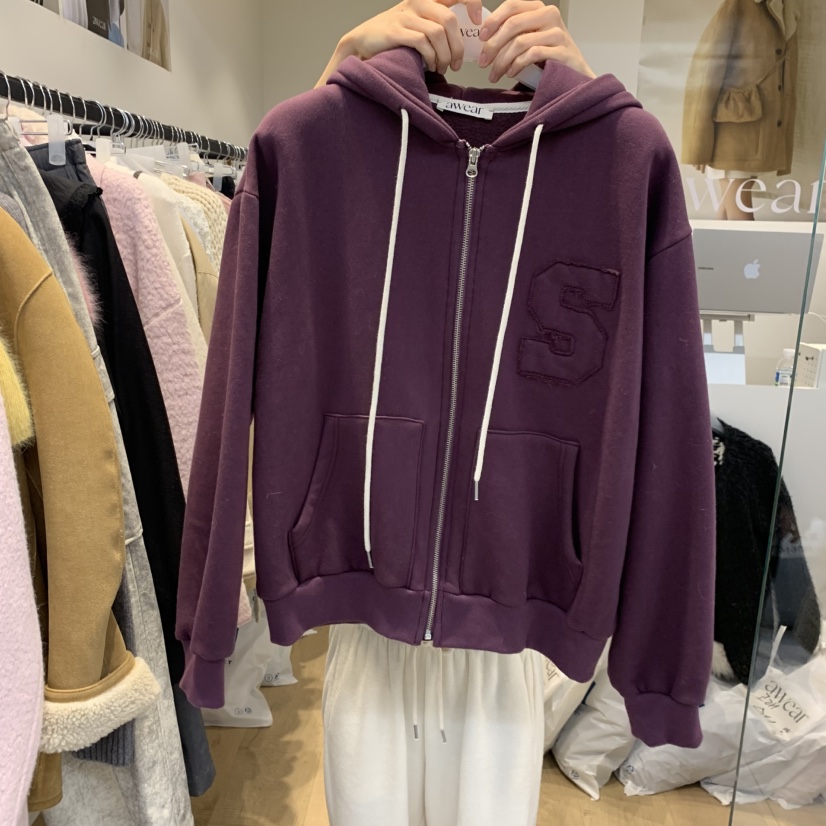 RUMIRU/AWEAR韓國直郵㊣女裝新款時尚夾克連帽拉鏈衫加絨刺繡awear/RUMIRU夾克圖色1