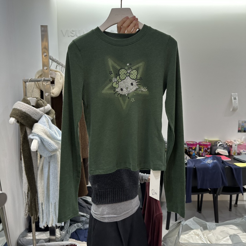 VISUAL SPACE東大門㊣代購女士新款人氣25秋冬長袖T恤加絨VISUAL SPACE長袖T恤圖色2