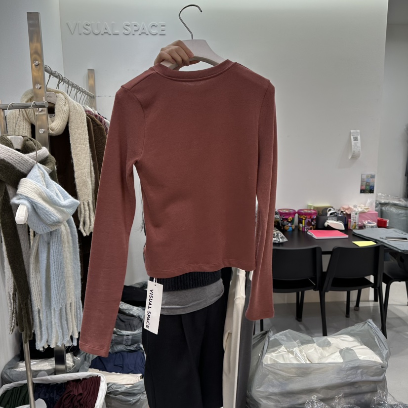 VISUAL SPACE韓國直郵㊣女士新款休閑熱賣真品長袖T恤加絨VISUAL SPACE長袖T恤